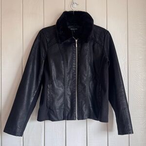 Baccini Black Faux Leather Jacket With Faux Fur Collar